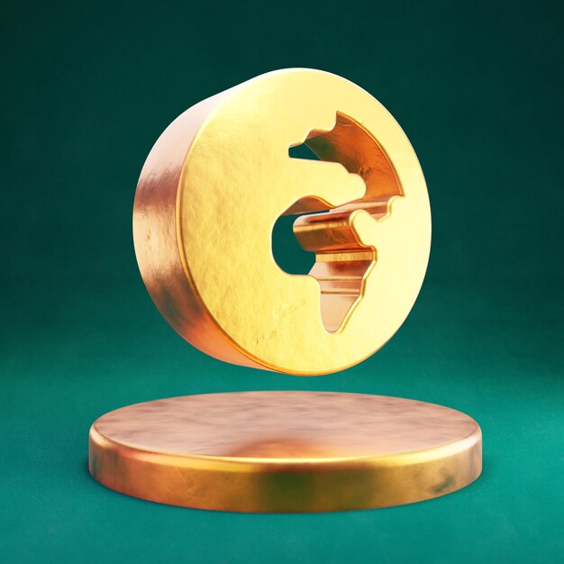 Glob ikona Afryki. Fortuna Gold Globe Afryka symbol z Tidewater zielonym tle. 3D renderowane ikony mediów społecznościowych.