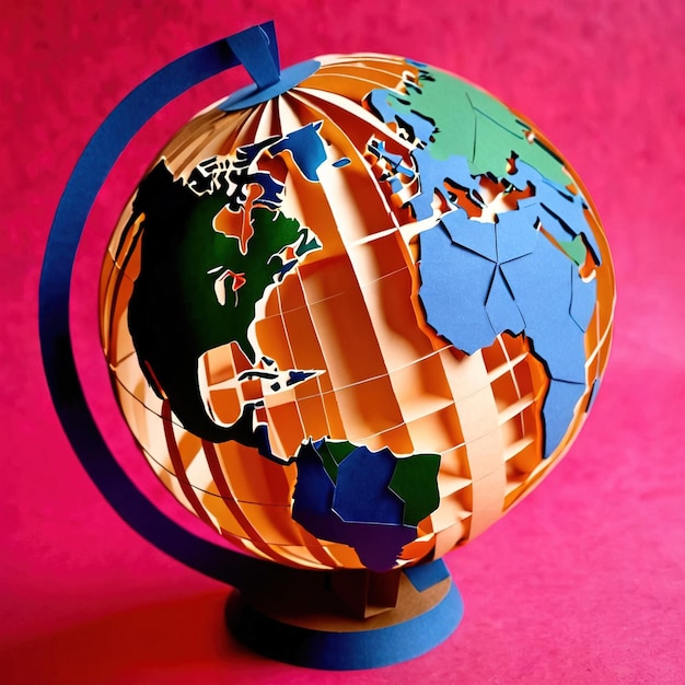 Zdjęcie glob świata wykonany z papieru tradycyjny papier dla dzieci wycięty z papieru wykonany ręcznie dekoracja
