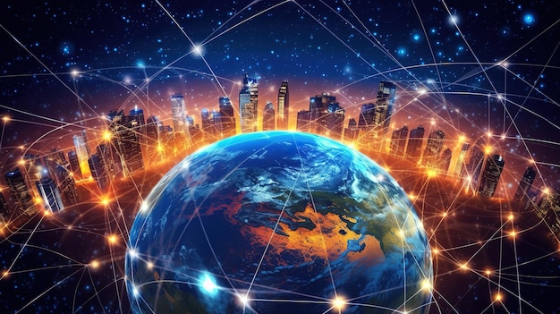 Globalna ogólnoświatowa sieć i telekomunikacja na ziemi oraz w dziedzinie technologii informatycznych Futurystyczne innowacyjne technologie Generative AI