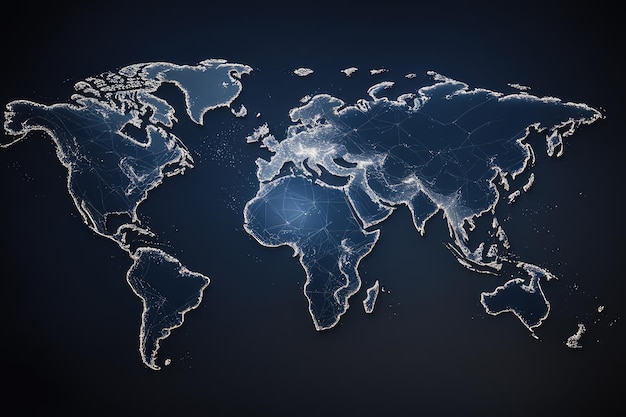 globalne połączenie sieciowe mapa świata kontynentu azjatyckiego linia punktowa światowa technologia informacyjna