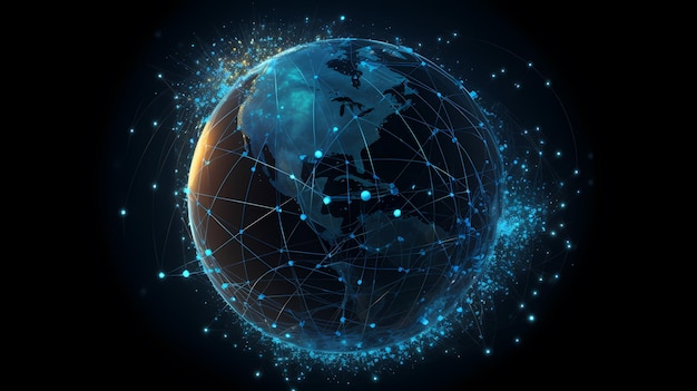 globalne połączenie sieciowe technologiczne tło mapa świata tło cyfrowe