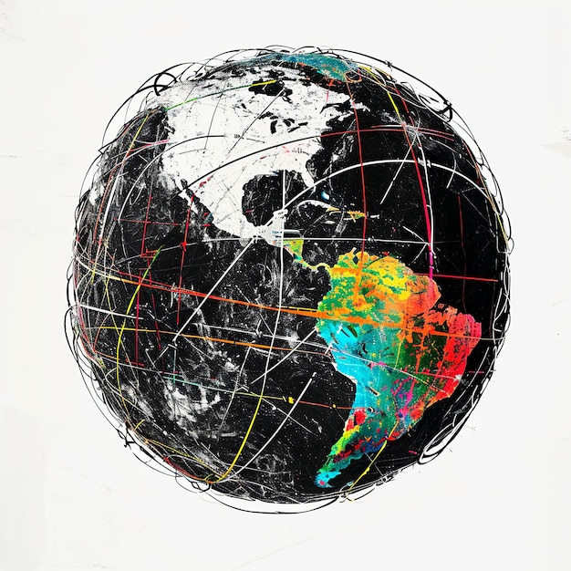 Zdjęcie globalne szlaki handlowe sieci biznesowej na monochromatycznej kuli ziemskiej