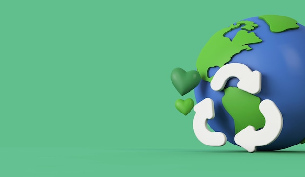 Globalny recykling. Model ziemi z symbolem recyklingu. renderowania 3D.