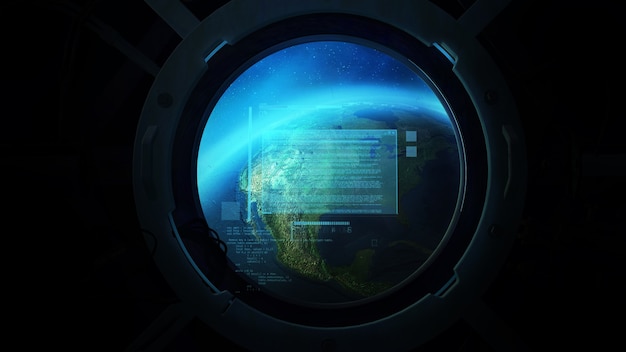 Zdjęcie globus z iluminatora statku kosmicznego