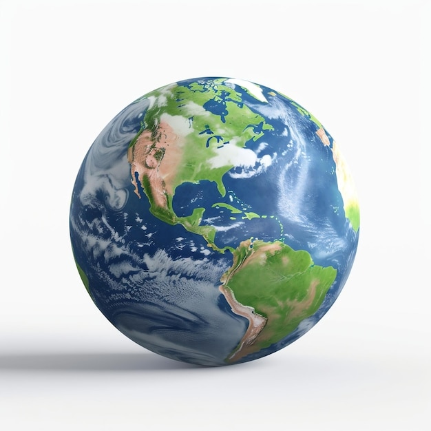 Globus ziemi niebieski i zielony na białym tle Generative AI