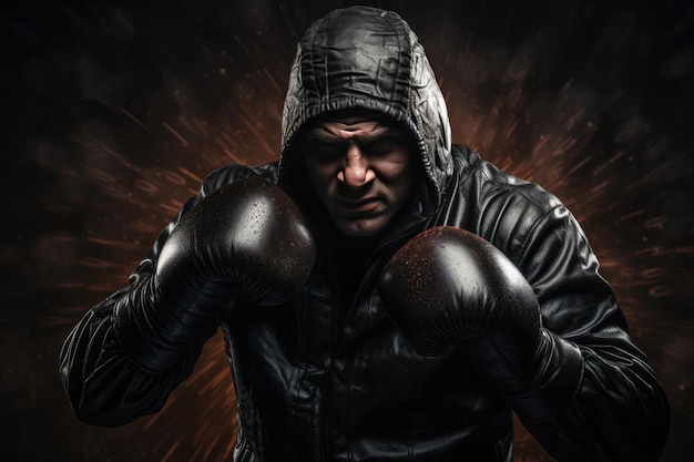 Zdjęcie glory boxer w czarnych rękawiczkach z generatywną sztuczną inteligencją
