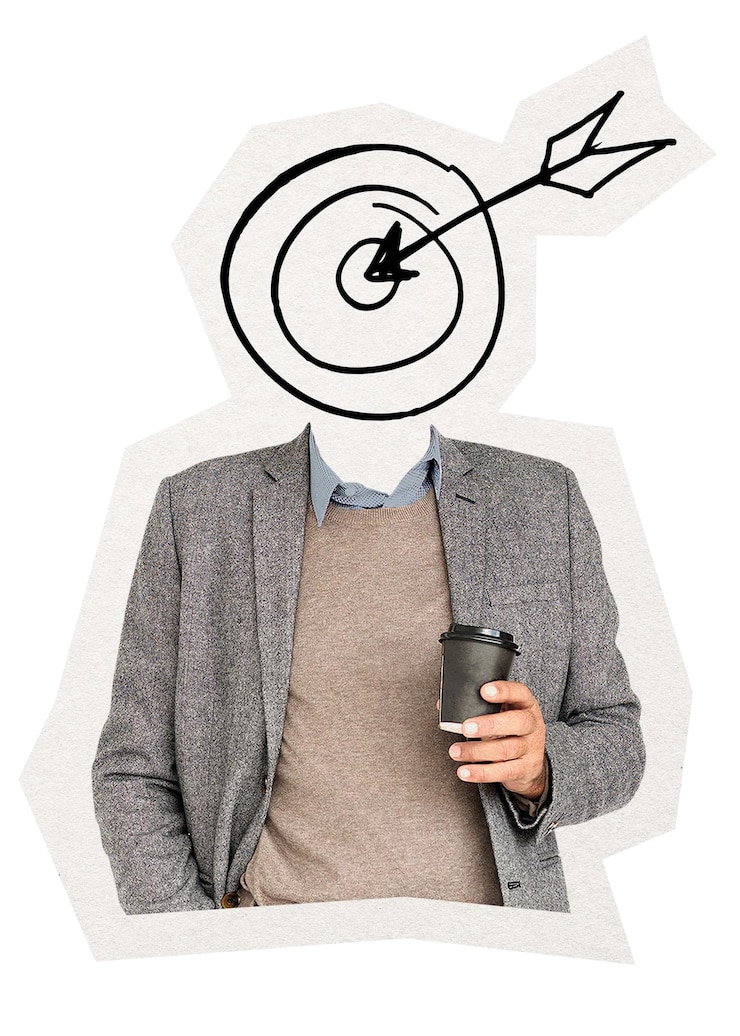 Zdjęcie głowa dartboard png biznesmen naklejka biznes celowanie remiksowane media przejrzyste tło