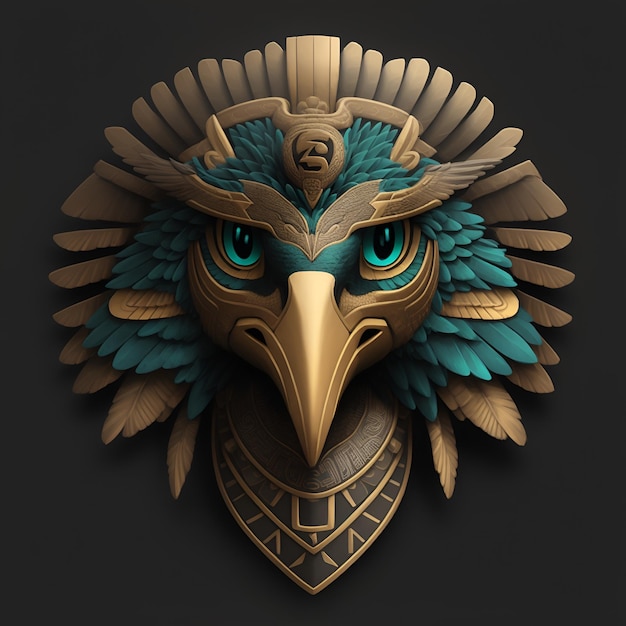 Głowa Hawk quetzalcoatl symetryczna płaska ikona generowana przez AI