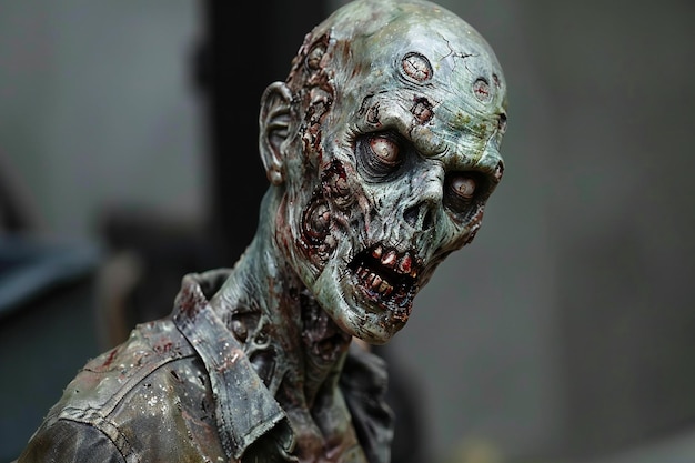 Głowa i ramiona zombie w stylu gry chodzących martwych.
