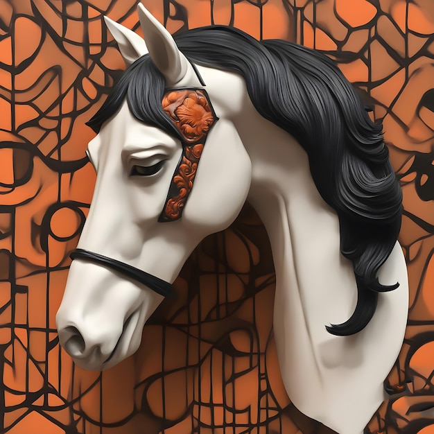 Głowa konia czarno-pomarańczowa abstrakcja