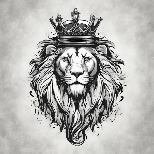 głowa lwa z koroną eleganckie i szlachetne logo czarno-białe etykieta pieczęć