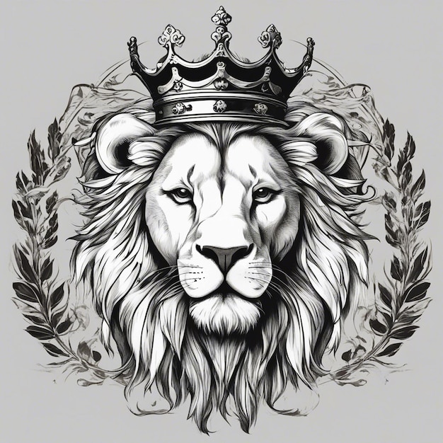 głowa lwa z koroną eleganckie i szlachetne logo czarno-białe etykieta pieczęć