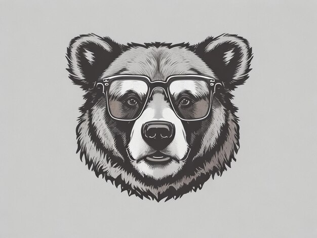 Zdjęcie głowa niedźwiedzia w okularach ilustracja stylu grawerowania wektorowego logotypu