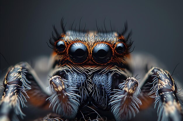 Zdjęcie głowa pająka z dużymi czarnymi oczami