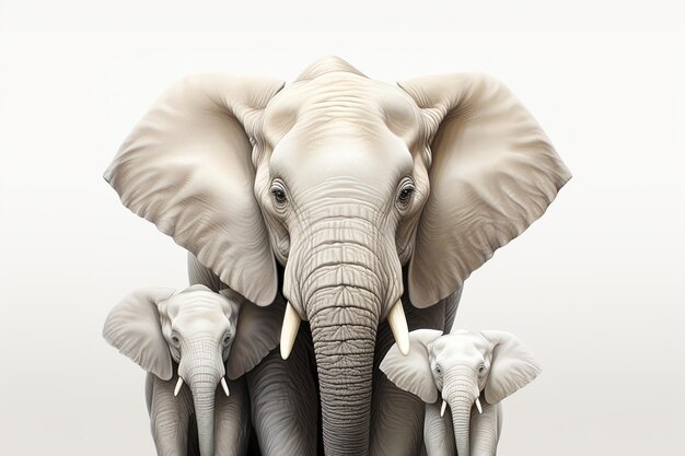 Głowa słonia izolowana na białym tle ilustracja renderingu 3D