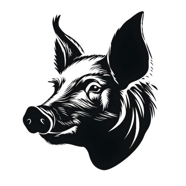 Zdjęcie głowa świni sylwetka z czarno-białym tłem