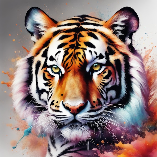 głowa tygrysa z kolorową farbą na białym tle głowa tygora z kolorową malą na białym plecach
