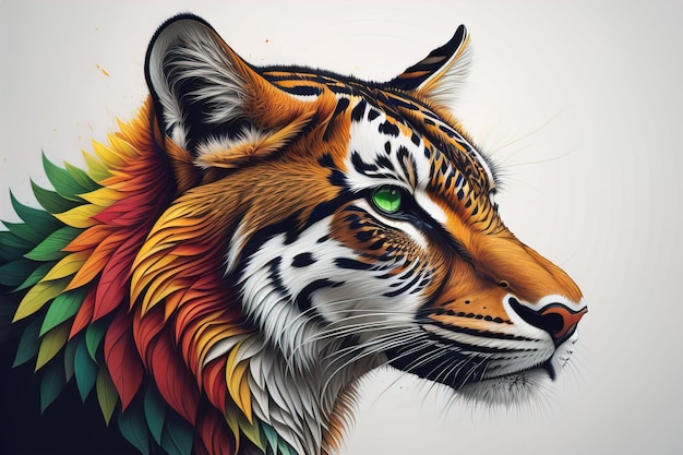 Głowa tygrysa z kolorowym tłem ai generatywny