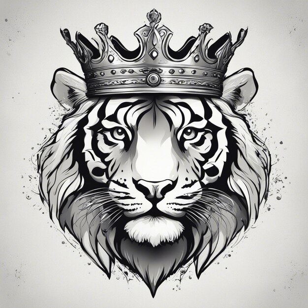 Głowa tygrysa z koroną eleganckie i szlachetne logo czarno-białe naklejki pieczęć