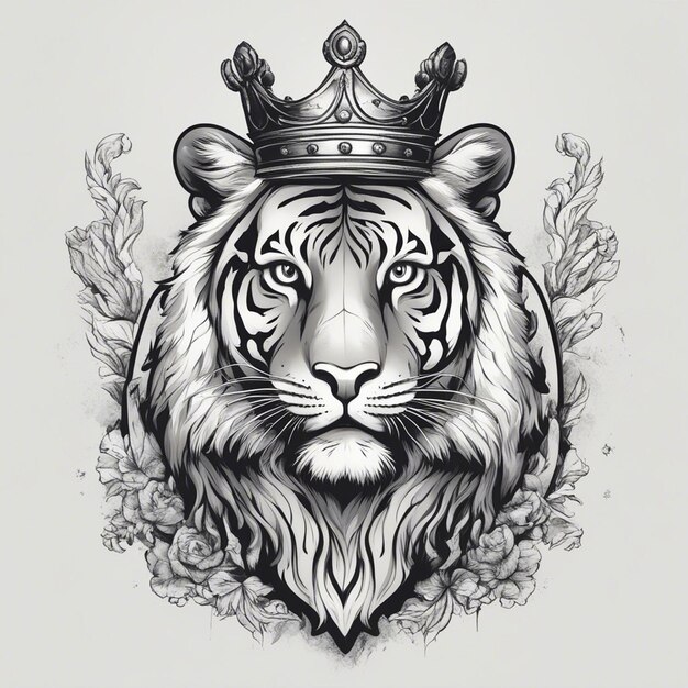 Zdjęcie głowa tygrysa z koroną eleganckie i szlachetne logo czarno-białe naklejki pieczęć