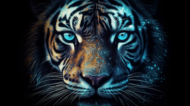 Głowa tygrysa z mocą grunge Streszczenie Tygrys Portret generatywne ai