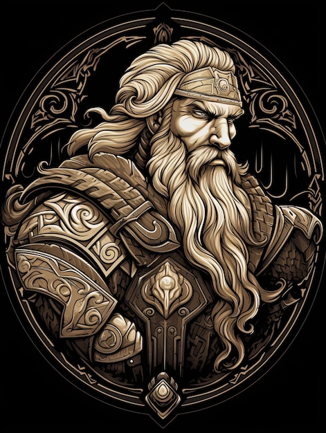 Głowa wojownika wikingów z długimi włosami Ilustracja wektorowa do projektu koszulki