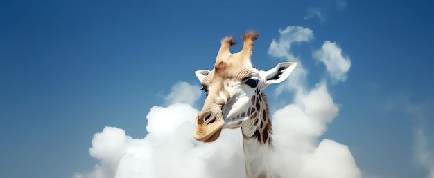 Głowa żyrafy w chmurze Obraz wygenerowany przez sztuczną inteligencję