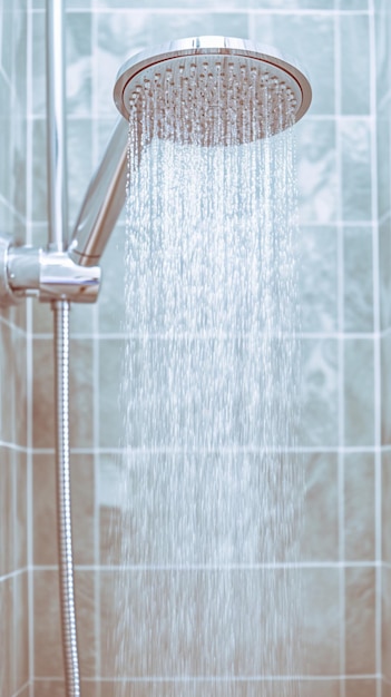 głowica prysznicowa w nowoczesnej łazience Zbliż gotowy do odświeżających pryszniców pionowy mobilny tapeta