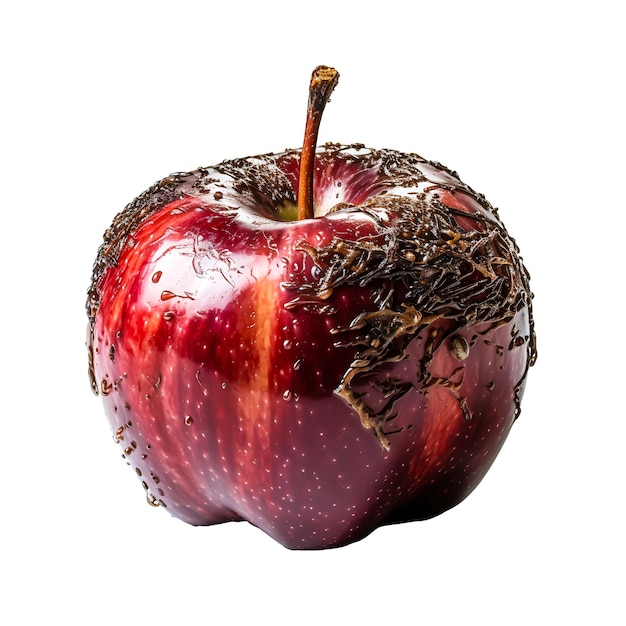 Gniłe jabłko ilustruje niezdrowe odżywianie Zbliżenie do rozkładu i niezdrowej żywności