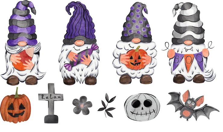 Zdjęcie gnomy na halloween ilustracja akwarelowa