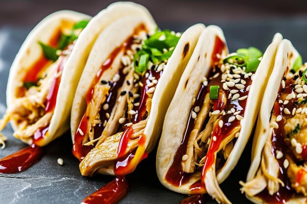 Gochujang glazurowane tacos z szarpanym kurczakiem