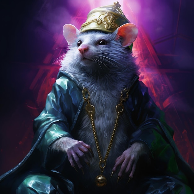 Gold crown on king rat head mice illustrationobraz sztuka generowana przez sztuczną inteligencję