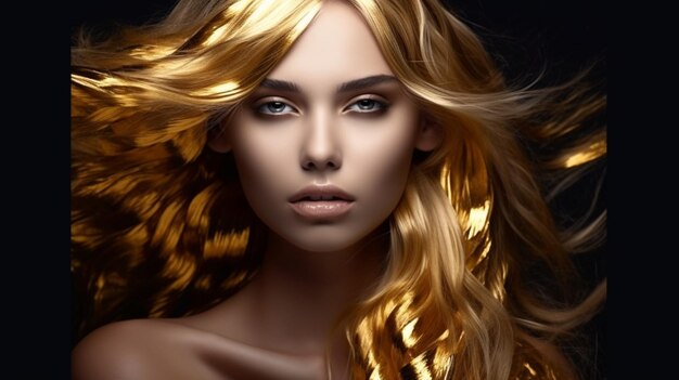 Gold WomanBeauty modelka ze złotą markąGenerative AI