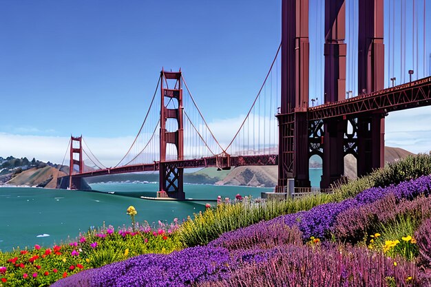 Golden Gate Bridge San Fransisco purpura kwitnie Kalifornia