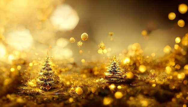 Golden Merry Christmas HD Wallpaper z rozmytym światłem bokeh sezonowym i kopią przestrzeni tła