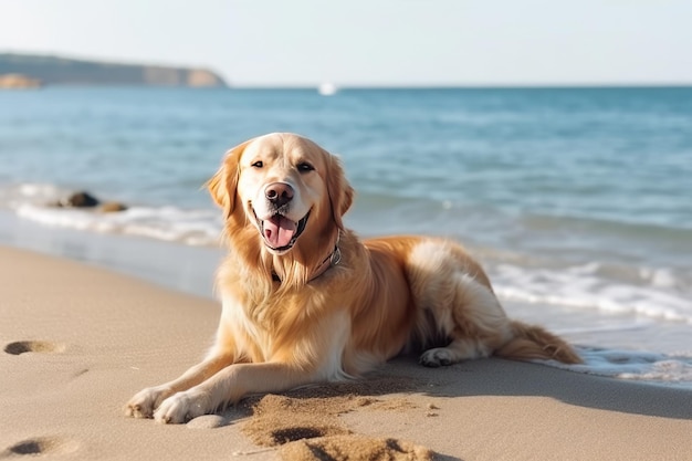 Golden retriever pies r. na plaży