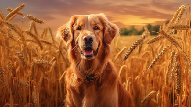 Golden retriever pies w polu pszenicy