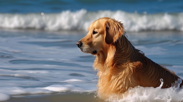 Golden retriever pies w wodzie