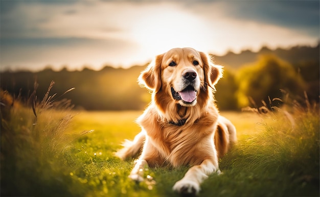 Golden retriever przyjazny psom słoneczny dzień piękna idealna sceneria