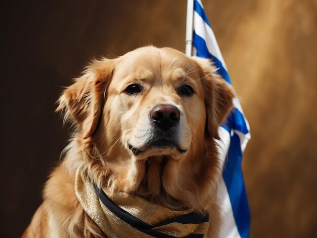 Zdjęcie golden retriever z flagą izraela jasper the passover puppy pięcioletni golden retriever na corocznym pokazie macy's petacular na herald square