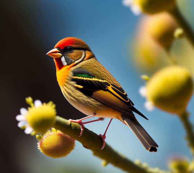 Goldfinch Lugano Bird stojący na gałęzi drzewa w Sharp Focus Ai Generowane dzieło sztuki