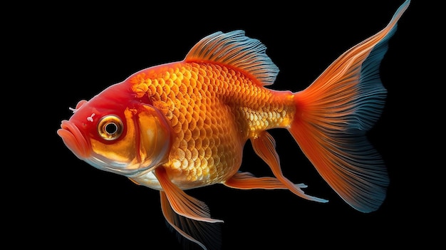 Zdjęcie goldfish wyizolowanych na ciemnym czarnym tlegenerative ai