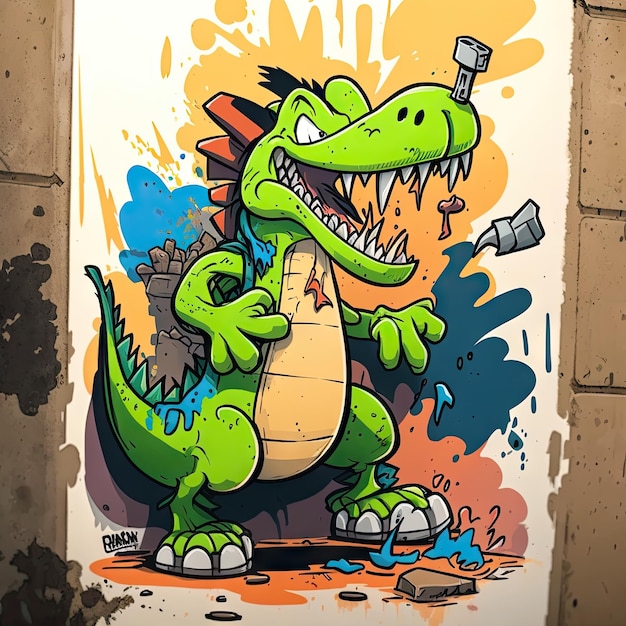 Goofy dinozaur postać z kreskówki graffiti styl rysować znacznik