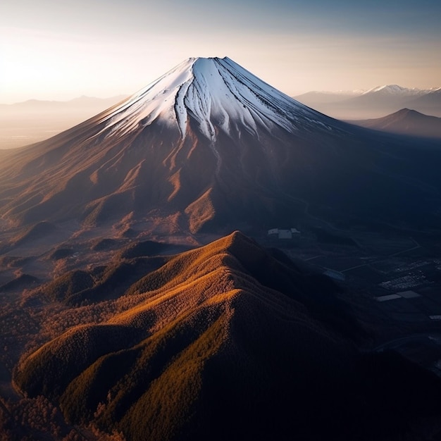 Góra Fuji o wschodzie słońca piękna góra Fuji AI Generative