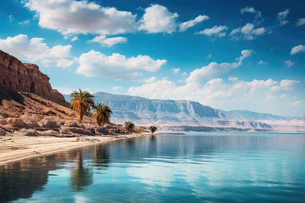 Góra i niebieskie Morze Martwe w Izraelu