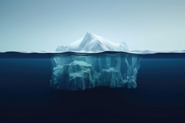 Góra lodowa z ukrytą częścią pod wodą w oceanie Koncepcja globalnego ocieplenia Ukryte zagrożenie i niebezpieczeństwo