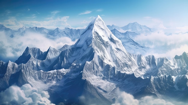 Góra w chmurach z tytułem mt. Everest.
