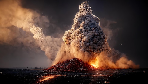 Góra wulkaniczna podczas erupcji renderowania 3D
