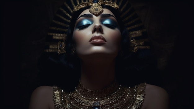 Zdjęcie gorąca atrakcyjna modelka w królewskich kostiumach egipskiej królowej kleopatry
