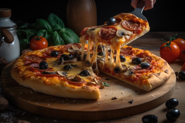 Gorąca i apetyczna pizza z roztopionym serem i pepperoni generative IA